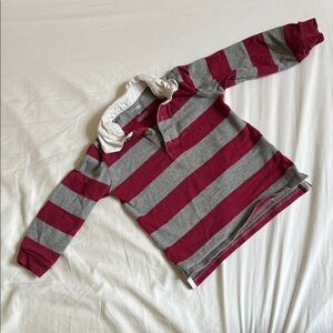 Kids Striped Rugby Shirt with Hood - Gray & Burgundy